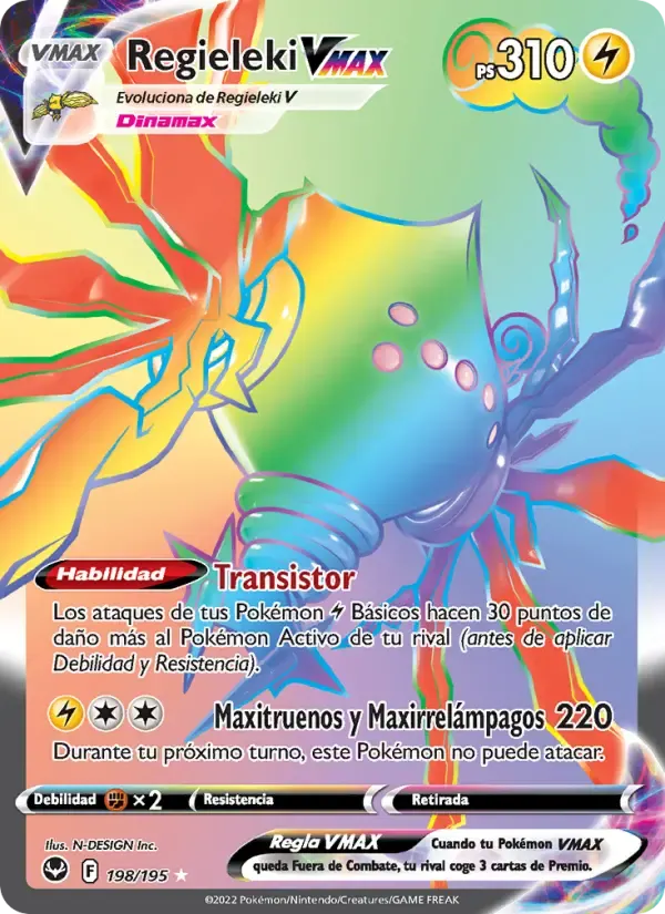 Regieleki VMAX — Tempestad Plateada 198 Spanish Pokémon card