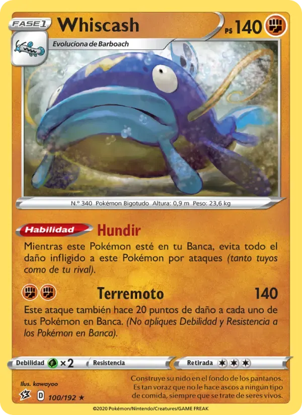 Whiscash — Choque Rebelde 100 Spanish Pokémon card