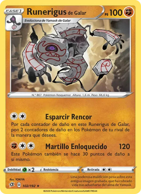 Runerigus de Galar — Choque Rebelde 102 Spanish Pokémon card