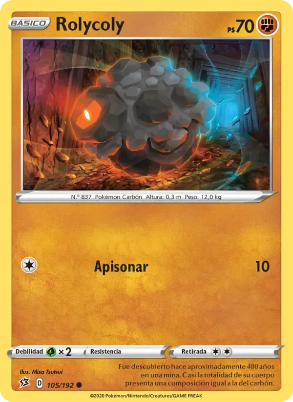 Rolycoly — Choque Rebelde 105 Spanish Pokémon card