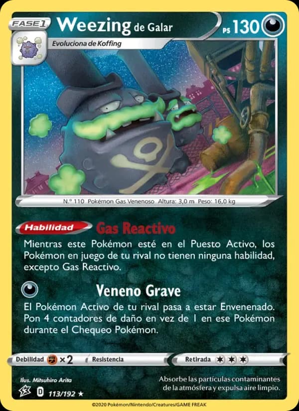 Weezing de Galar — Choque Rebelde 113 Spanish Pokémon card