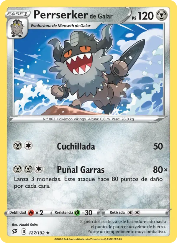Perrserker de Galar — Choque Rebelde 127 Spanish Pokémon card