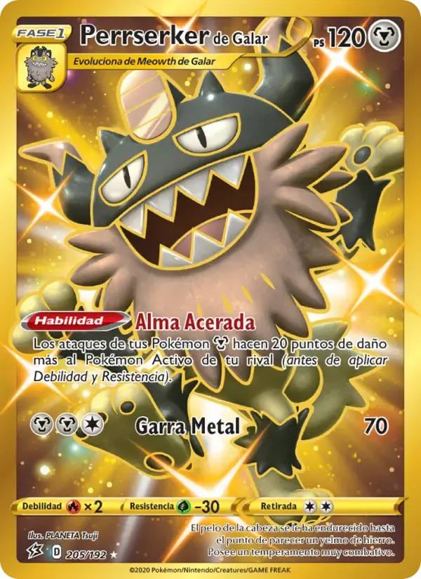 Perrserker de Galar — Choque Rebelde 205 Spanish Pokémon card