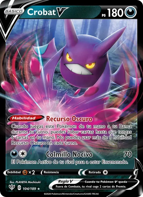 Crobat V — Oscuridad Incandescente 104 Spanish Pokémon card