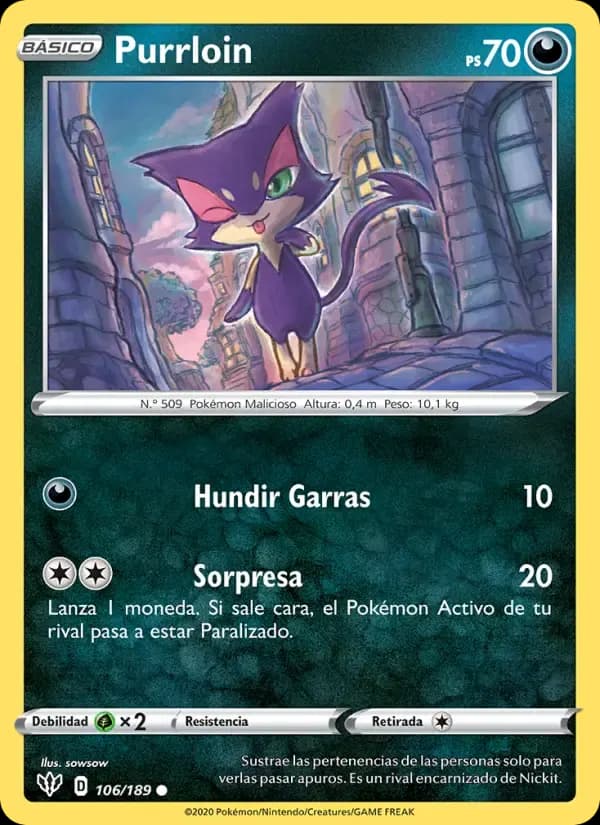 Purrloin — Oscuridad Incandescente 106 Spanish Pokémon card