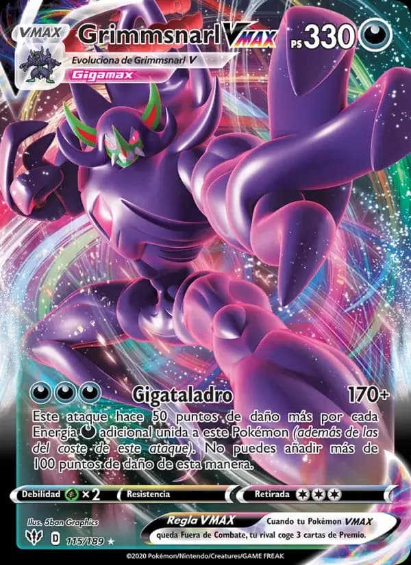 Grimmsnarl VMAX — Oscuridad Incandescente 115 Spanish Pokémon card