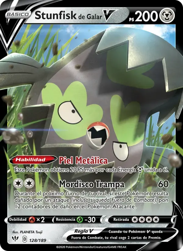 Stunfisk V de Galar — Oscuridad Incandescente 128 Spanish Pokémon card