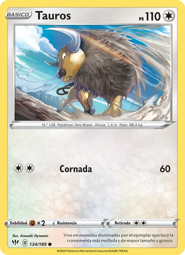 Tauros — Oscuridad Incandescente 134 Spanish Pokémon card