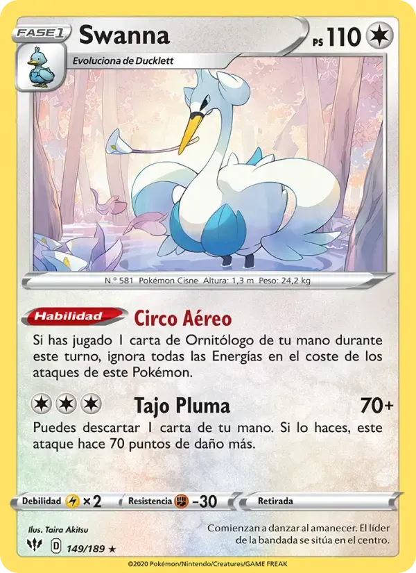 Swanna — Oscuridad Incandescente 149 Spanish Pokémon card