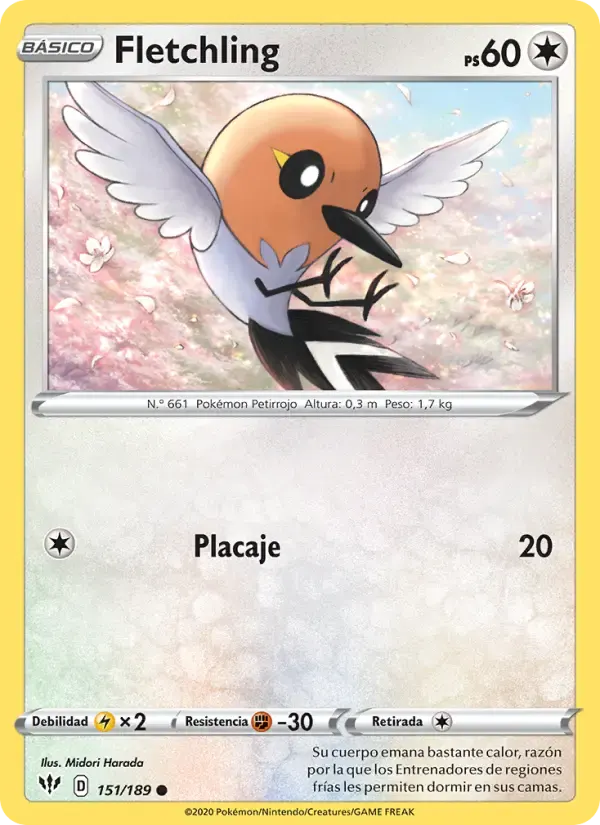 Fletchling — Oscuridad Incandescente 151 Spanish Pokémon card