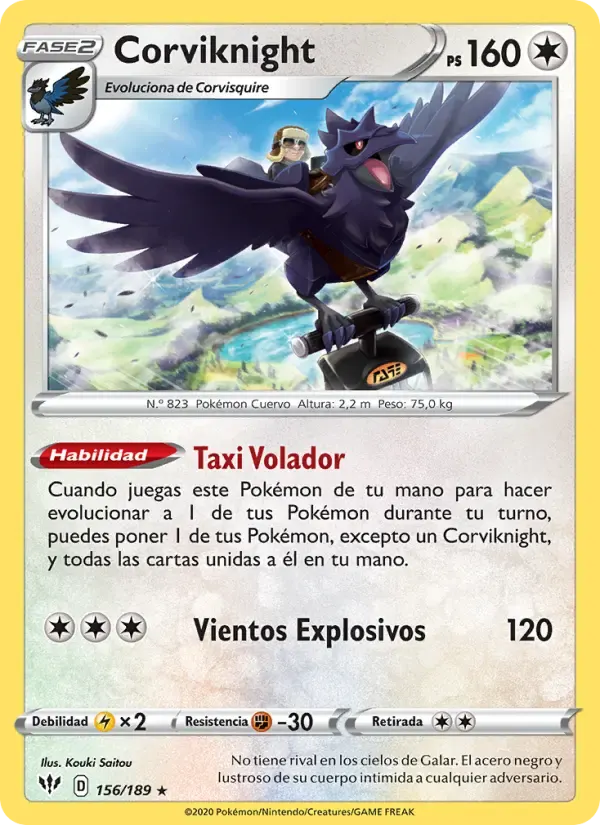 Corviknight — Oscuridad Incandescente 156 Spanish Pokémon card