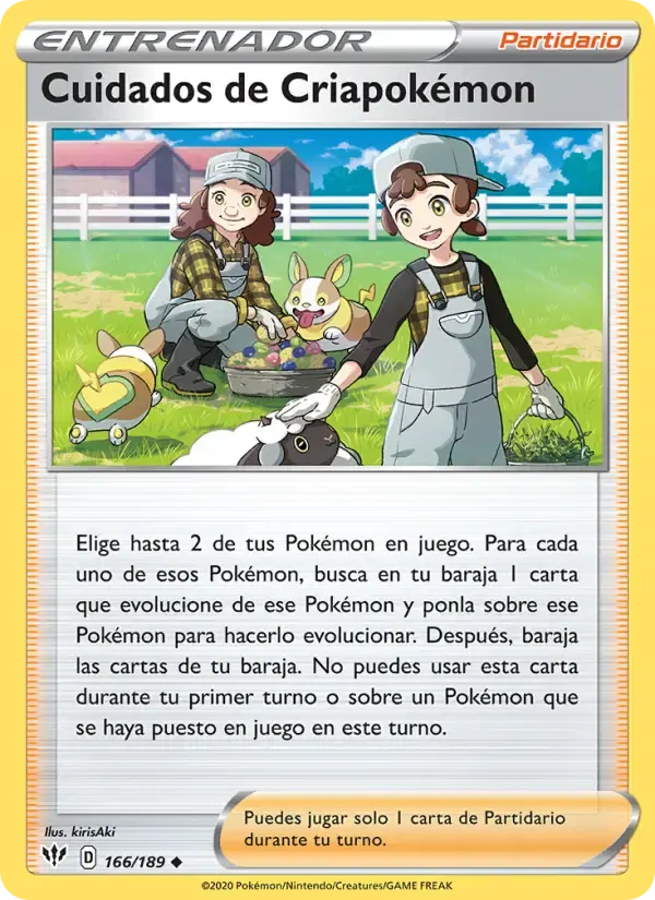 Cuidados de Criapokémon — Oscuridad Incandescente 166 Spanish Pokémon card