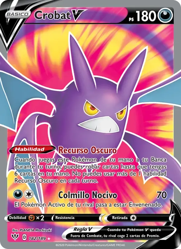 Crobat V — Oscuridad Incandescente 182 Spanish Pokémon card