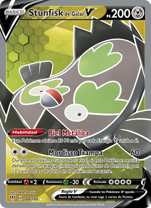 Stunfisk V de Galar — Oscuridad Incandescente 184 Spanish Pokémon card