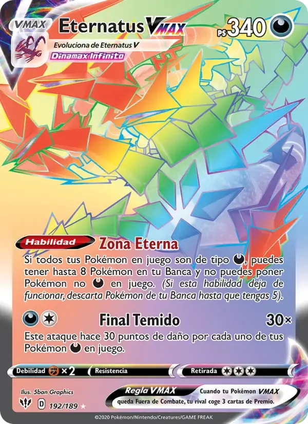 Eternatus VMAX — Oscuridad Incandescente 192 Spanish Pokémon card