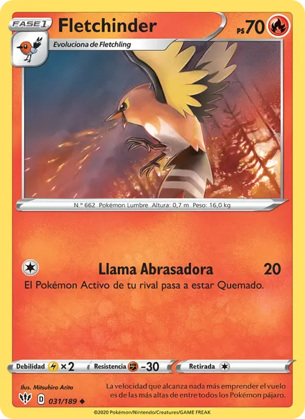 Fletchinder — Oscuridad Incandescente 31 Spanish Pokémon card