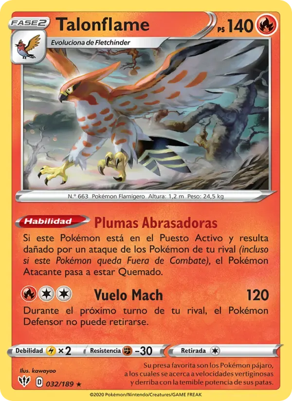 Talonflame — Oscuridad Incandescente 32 Spanish Pokémon card