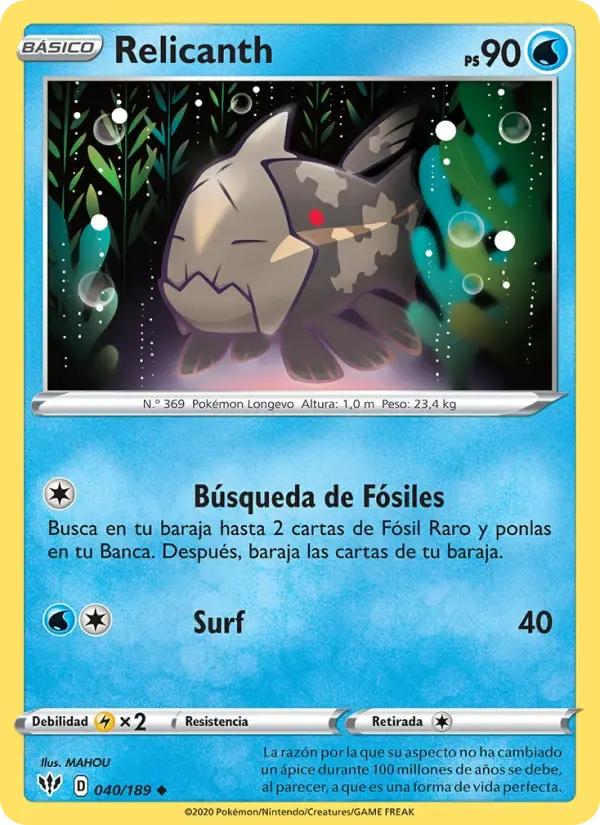 Relicanth — Oscuridad Incandescente 40 Spanish Pokémon card