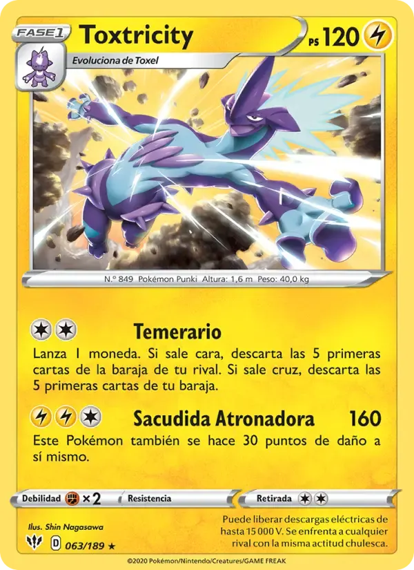 Toxtricity — Oscuridad Incandescente 63 Spanish Pokémon card