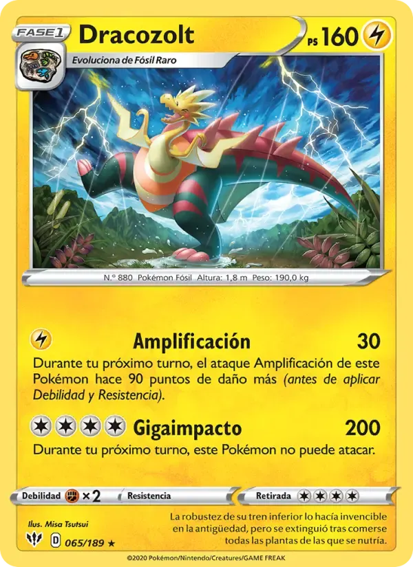 Dracozolt — Oscuridad Incandescente 65 Spanish Pokémon card