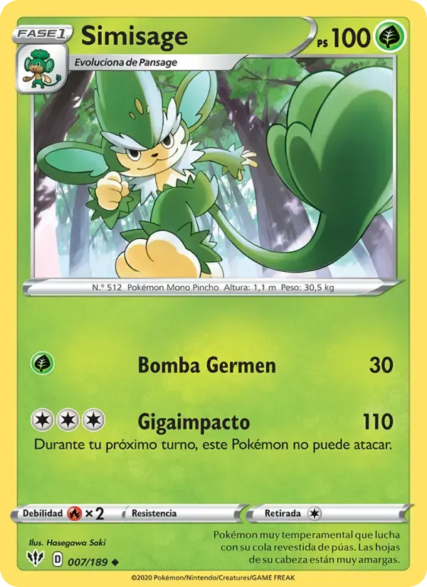 Simisage — Oscuridad Incandescente 7 Spanish Pokémon card