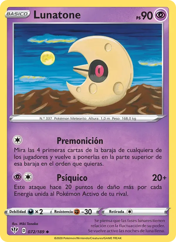 Lunatone — Oscuridad Incandescente 72 Spanish Pokémon card