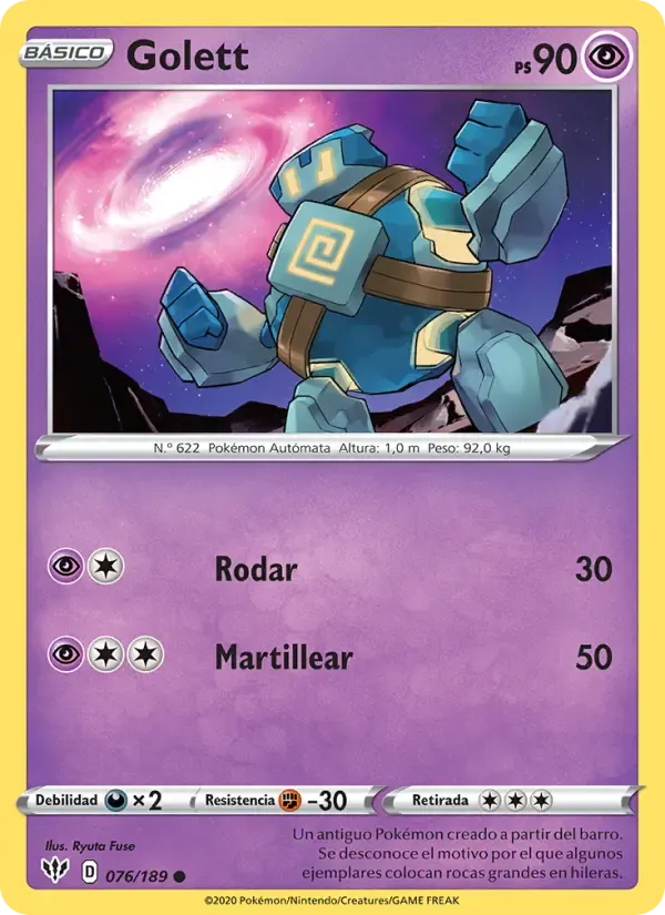 Golett — Oscuridad Incandescente 76 Spanish Pokémon card