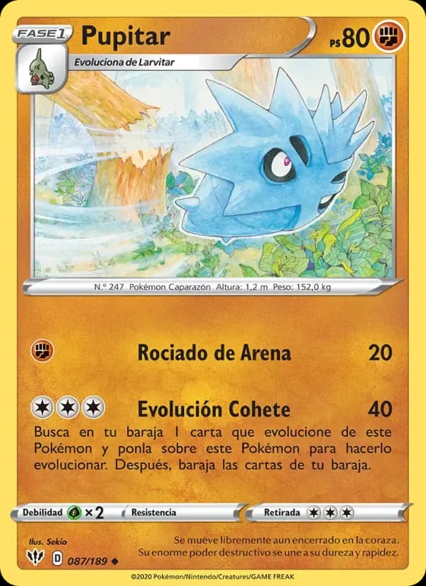 Pupitar — Oscuridad Incandescente 87 Spanish Pokémon card