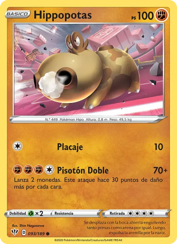 Hippopotas — Oscuridad Incandescente 93 Spanish Pokémon card