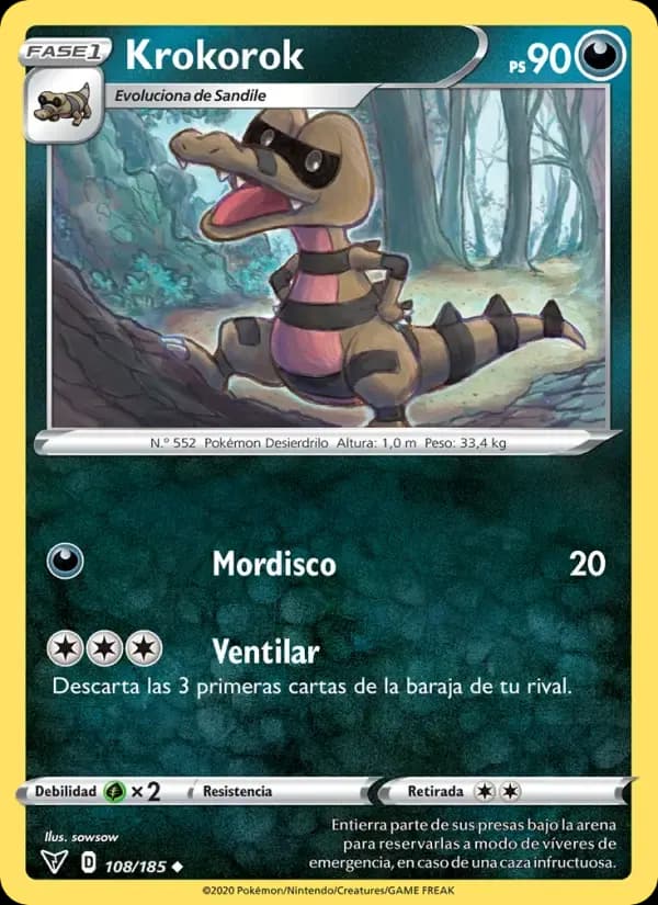 Krokorok — Voltaje Vívido 108 Spanish Pokémon card