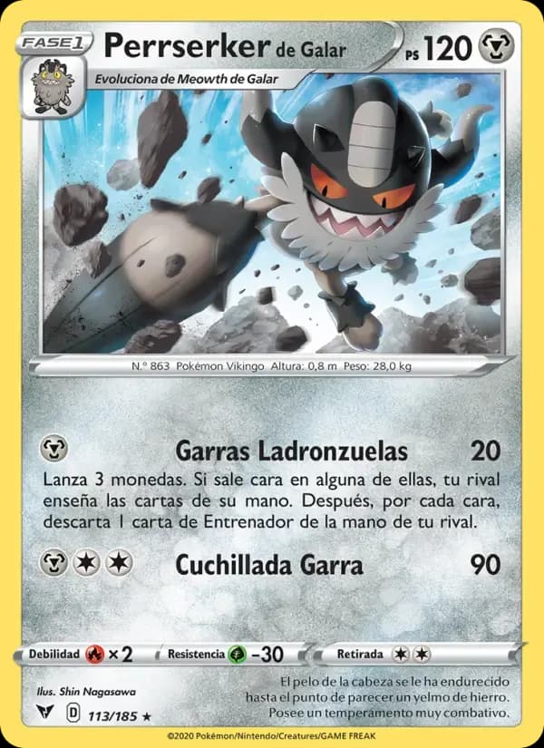 Perrserker de Galar — Voltaje Vívido 113 Spanish Pokémon card