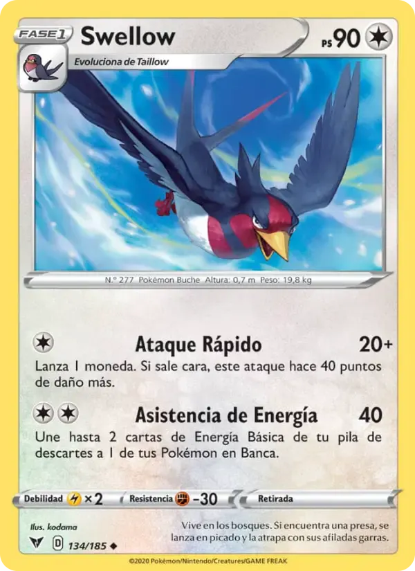 Swellow — Voltaje Vívido 134 Spanish Pokémon card