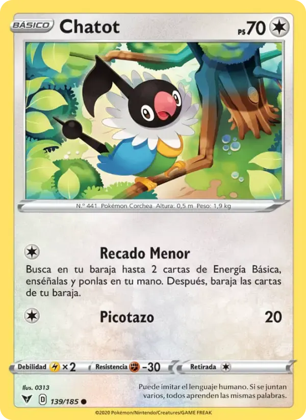 Chatot — Voltaje Vívido 139 Spanish Pokémon card