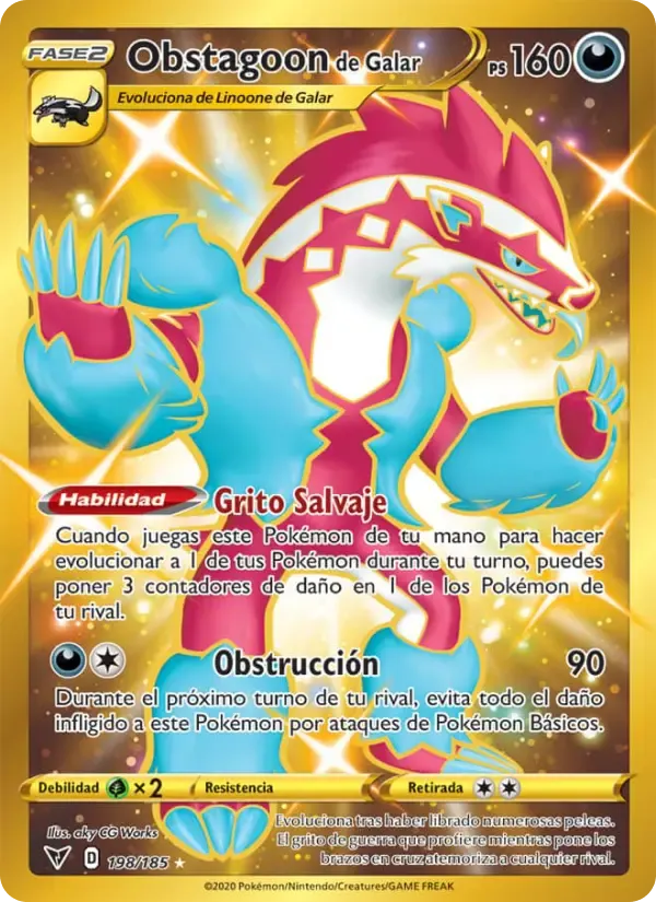 Obstagoon de Galar — Voltaje Vívido 198 Spanish Pokémon card
