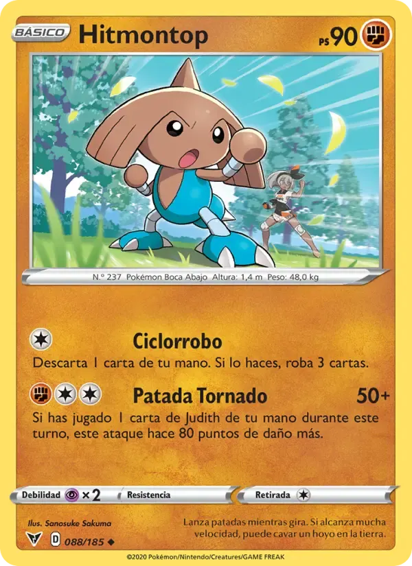 Hitmontop — Voltaje Vívido 88 Spanish Pokémon card