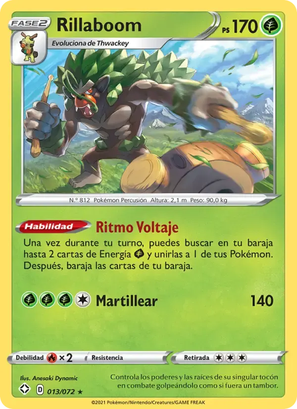 Rillaboom — Destinos Brillantes 13 Spanish Pokémon card