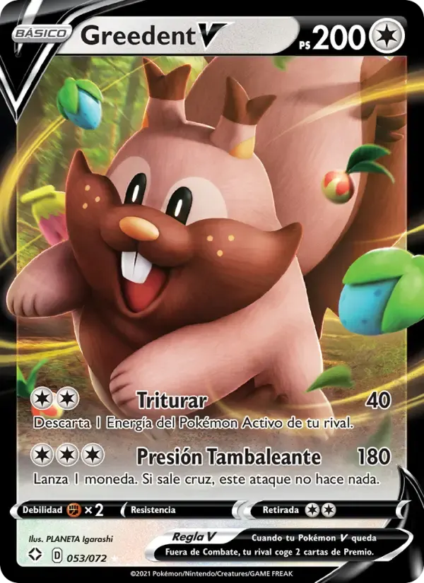 Greedent V — Destinos Brillantes 53 Spanish Pokémon card