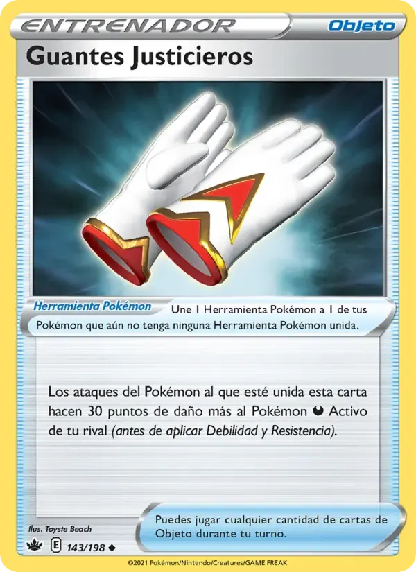Guantes Justicieros — Reinado Escalofriante 143 Spanish Pokémon card