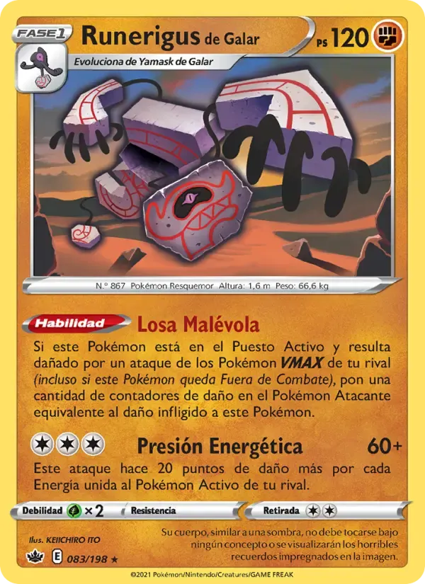 Runerigus de Galar — Reinado Escalofriante 83 Spanish Pokémon card