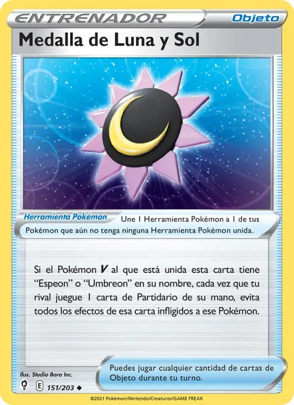 Medalla de Luna y Sol — Cielos Evolutivos 151 Spanish Pokémon card