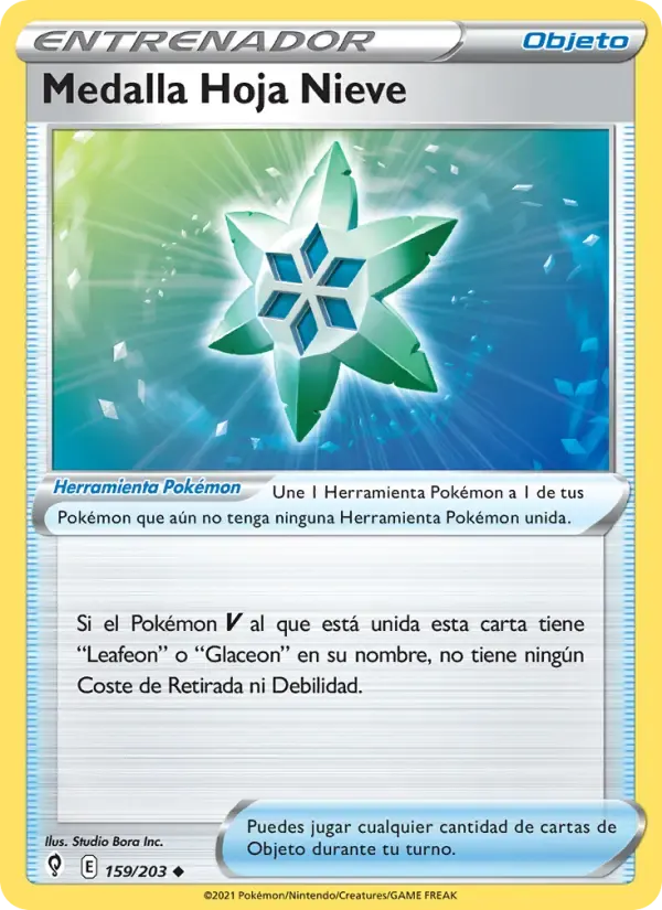 Medalla Hoja Nieve — Cielos Evolutivos 159 Spanish Pokémon card