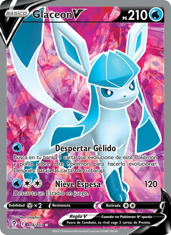 Glaceon V — Cielos Evolutivos 174 Spanish Pokémon card