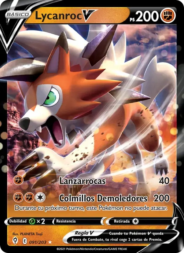 Lycanroc V — Cielos Evolutivos 91 Spanish Pokémon card