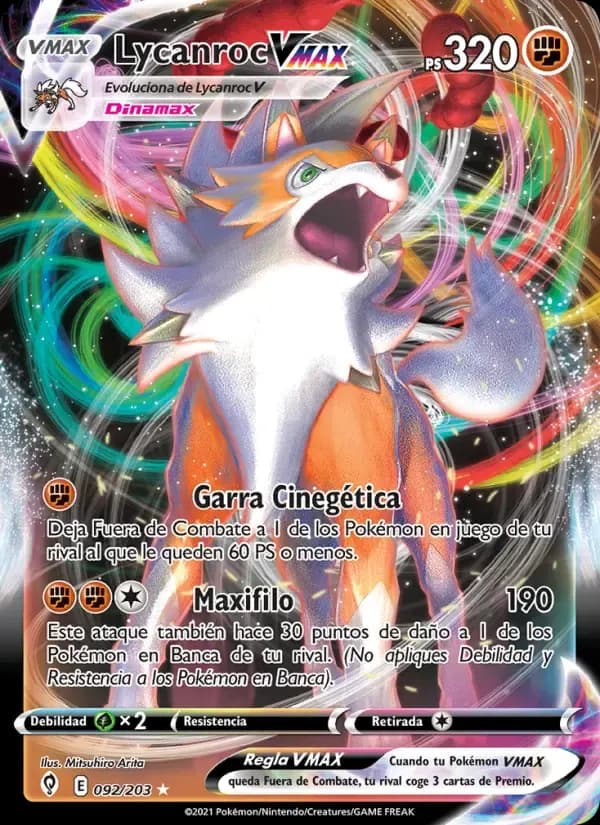 Lycanroc VMAX — Cielos Evolutivos 92 Spanish Pokémon card