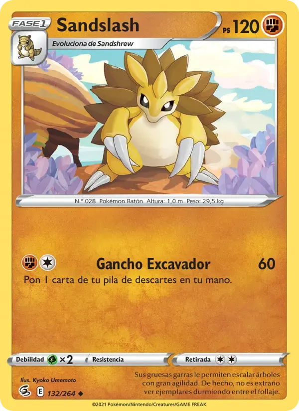 Sandslash — Golpe Fusión 132 Spanish Pokémon card