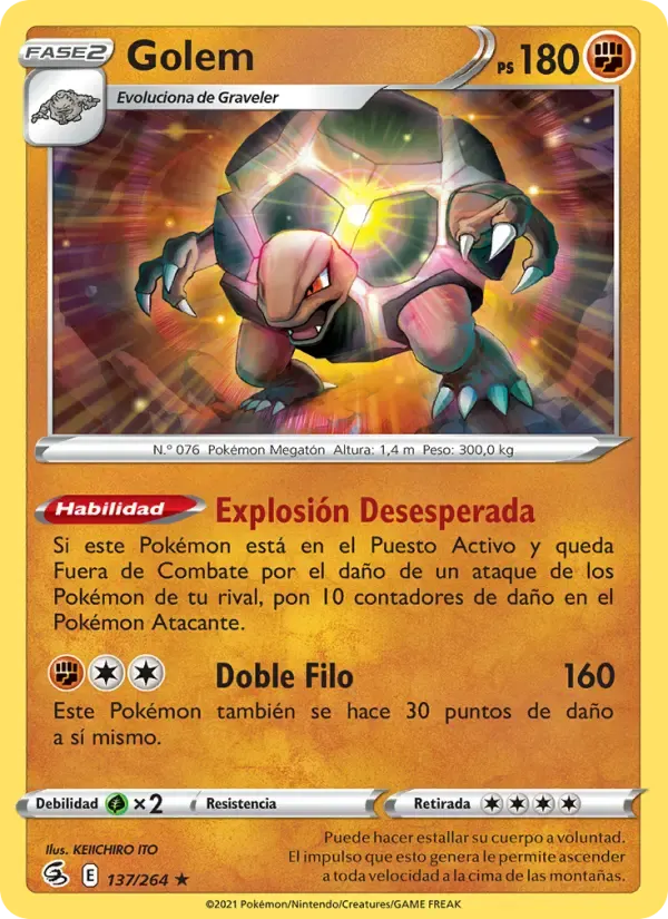 Golem — Golpe Fusión 137 Spanish Pokémon card