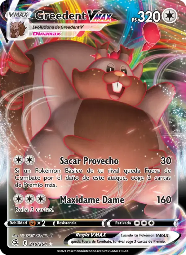 Greedent VMAX — Golpe Fusión 218 Spanish Pokémon card