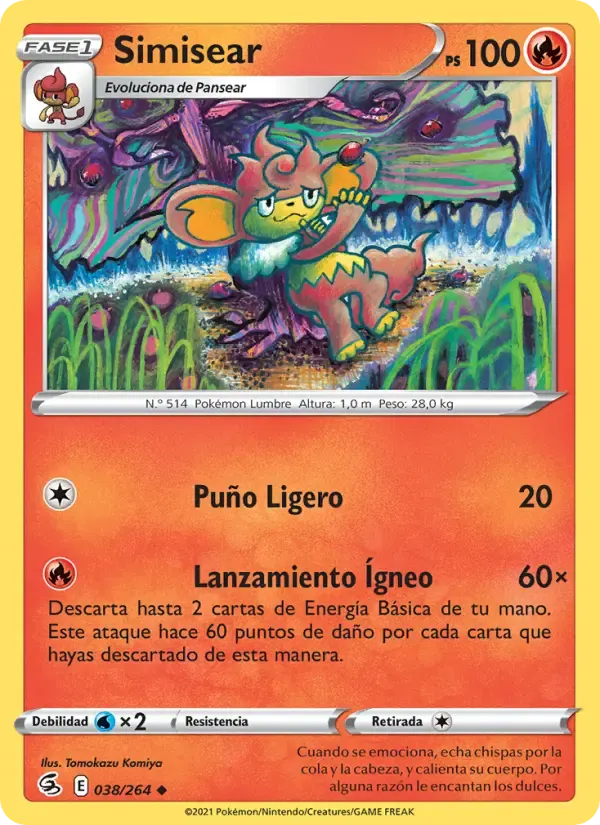 Simisear — Golpe Fusión 38 Spanish Pokémon card