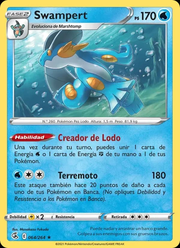 Swampert — Golpe Fusión 64 Spanish Pokémon card