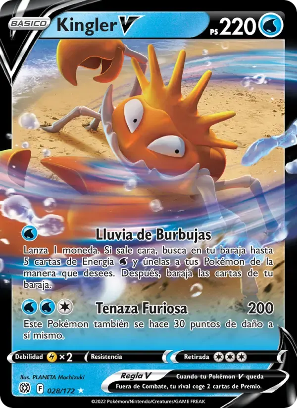 Kingler V — Astros Brillantes 28 Spanish Pokémon card